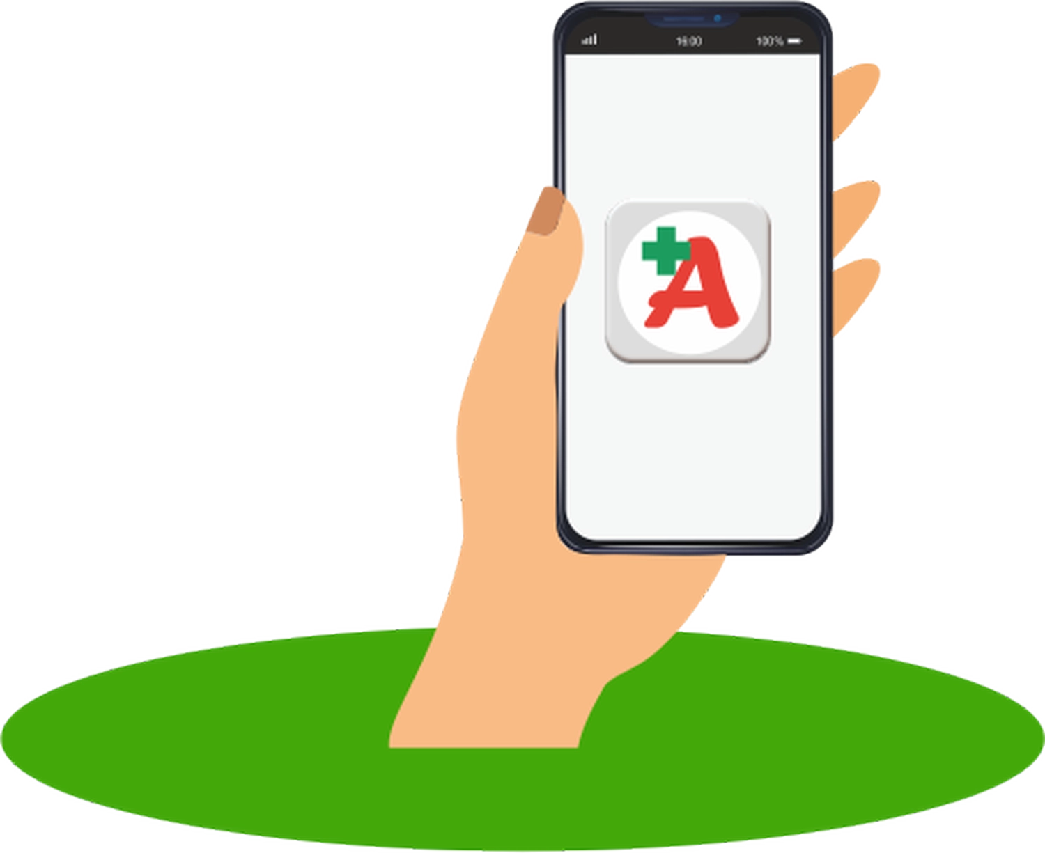 Linden-Apotheke - Pharmazeutische Dienstleistungen & Online-Bestellung - Eine Hand hält ein Smartphone mit dem App-Symbol „Meine Apotheke“.